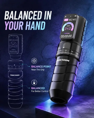 Vista 3 de Poseidon Kit de pistola de tatuaje inalámbrico 7 tiempos 2300mAh batería Negro-144