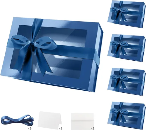 Vista 47 de PACKQUEEN Caja de regalo grande negra con ventana, 13.5 x 9 x 4.1 pulgadas, caja de regalo transparente para regalo, contiene cinta, tarjeta, caja