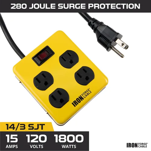 Vista 3 de IRON FORGE CABLE Regleta de alimentación de 4 salidas con protector contra sobretensiones de alta resistencia con disyuntor integrado, cable SJT
