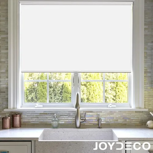 Vista 53 de Joydeco Persianas enrollables 100% opacas sin cordones para ventanas, persianas de parada libre, protección UV, persianas de tejido natural