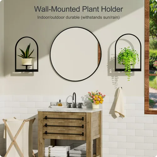Vista 5 de Soporte para plantas de pared de metal negro, paquete de 2 soportes para plantas montados en la pared y soportes colgantes para macetas
