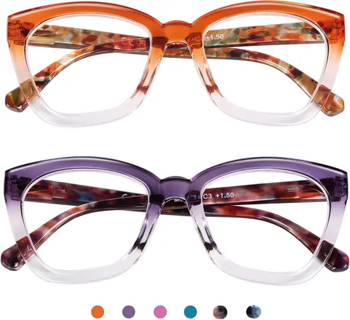 Vista 10 de AQWANO Stylish Reading Glasses for Women, Blue Light Blocking/Anti UV Readers Oversized Fashion Cat Eye Readers A-c4-azul