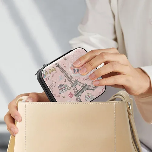 Vista 7 de Kigai Joyero pequeño de la Torre Eiffel de París, mini organizador de joyas, estuche de viaje para niñas y mujeres, regalo portátil, soporte