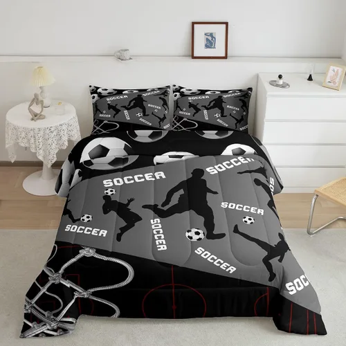 Vista 14 de Erosebridal Juego de edredón de béisbol para adolescentes y jóvenes, juegos de ropa de cama geométricos negros y grises para regalo para niños