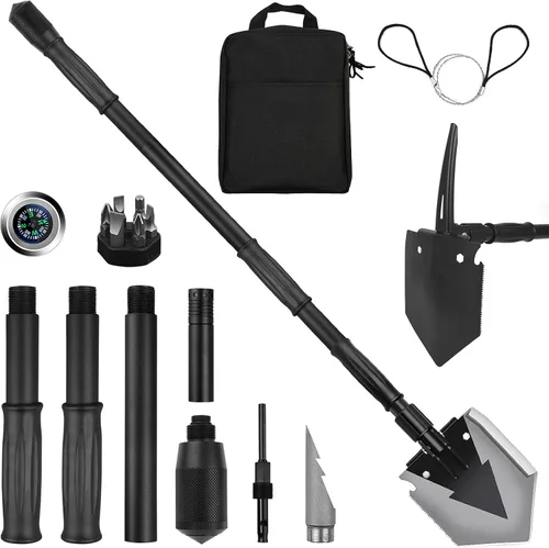 Vista 5 de Pala plegable de supervivencia multiherramienta, herramienta de atrincheramiento militar resistente con pico, pala plegable para recuperación