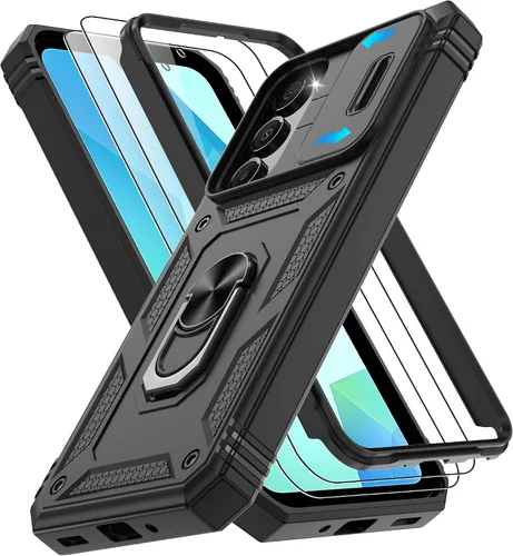 Vista 63 de Gritup Funda para Google Pixel 6 con cubierta deslizante para cámara y protector de pantalla (2 unidades), soporte de anillo giratorio 360°, funda