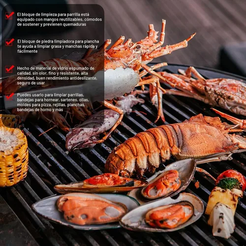 Vista 5 de Dunzy Paquete de 9 parrillas de limpieza de ladrillos con bloques de piedra pómez, limpiador de parrilla de limpieza de parrilla con mango