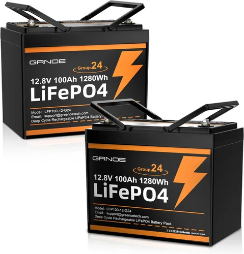 Vista 10 de Grupo 24 LiFePO4 Batería 12V 100Ah, batería de litio ligera de 21.9 libras con BMS de 100 A, 4S4P expandible, hasta 15,000 ciclos, ideal para RV