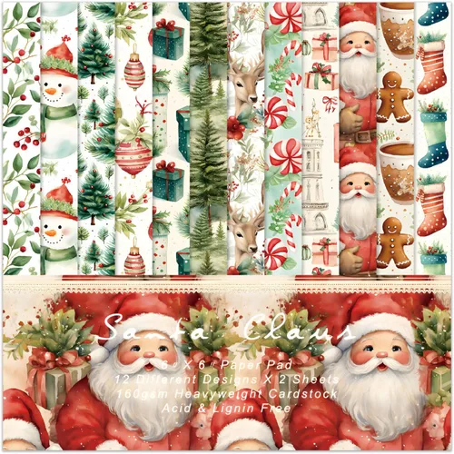 Vista 12 de 24 hojas de papel para álbumes de recortes de Navidad, patrones de 6 pulgadas, suministros diseñados para San Valentín, Navidad, manualidades