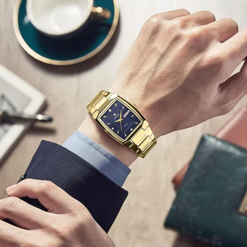 Vista 2 de Relojes cuadrados para hombres y mujeres de acero inoxidable para hombre cuadrado reloj con fecha impermeable analógico cuarzo moda negocios casual