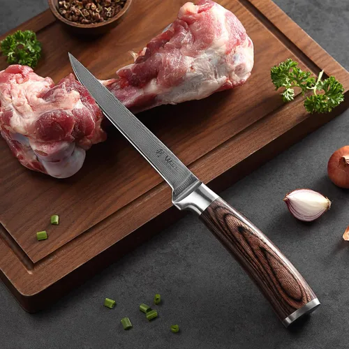 Vista 8 de Wakoli EDIB - Cuchillo deshuesador de damasco, hoja de precisión de 5.7 pulgadas, cuchillo de cocina profesional con núcleo VG10, mango ergonómico