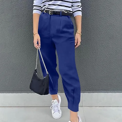 Vista 7 de Mnyycxen Business Pants for Women HighSmocked Comfortable StreetStyle Trousers Fashion 2024 Tapered Pant Sweatpants Pant