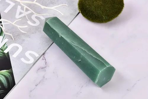 Vista 3 de AMOYSTONE 1 varita de aventurina verde, columna hexagonal de cristal curativo natural, 6 torres de cristal facetadas, reiki yoga, 0.6-1.1 libras