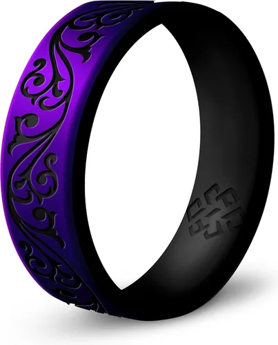 Vista 13 de Anillo de silicona Knot Theory en Filigrana, Floral, Corazones o Laurel - Banda de boda de silicona grabada de doble capa, para actividades