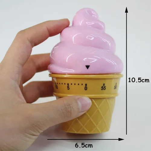 Vista 4 de Lindo helado en forma de administrador de tiempo 60 minutos temporizador mecánico cocina temporizador (rosa)