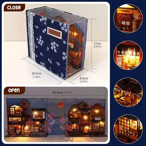 Vista 3 de Kit de bricolaje en miniatura para rincón de libros, casa de muñecas para estantería, decoración de callejón, kit de casas en miniatura de bricolaje