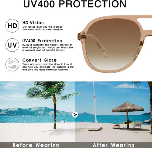 Vista 4 de YDAOWKN Retro Square Aviator Sunglasses for Womens Mens Vintage 70s Double Bridge Sun Glasses