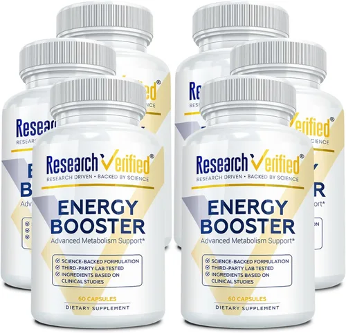 Vista 10 de Research Verified Energy Booster - 180 Cápsulas - Sin cafeína - Vitaminas B y adaptógenos - Suministro para 3 meses