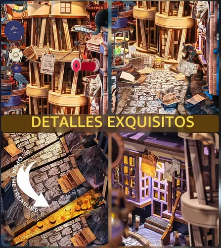 Vista 3 de Spilay - Kit de rincón de libro para adultos, Magic Night Lane DIY Kit de casa en miniatura With Warm LED Light, DIY Wooden Craft for Bookshelf