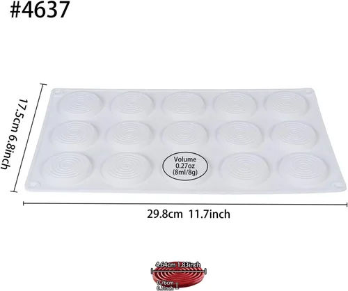 Vista 2 de Molde redondo de silicona Tourbillon para hornear círculo, diámetro de disco de 15 cavidades, 2 pulgadas