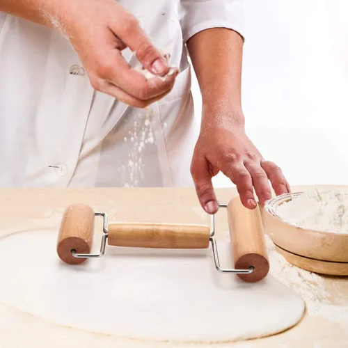 Vista 7 de Mudder Juego de 2 piezas de rodillo de masa de pizza, rodillo de plástico para pastelería con pinchos, rodillo de madera antiadherente