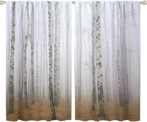 Vista 37 de Cortinas de abedul para sala de estar, niebla matutina en otoño, decoración del hogar, 42 x 45 pulgadas de largo