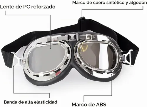 Vista 3 de Cosplay Goggles Steampunk Motorcycle Goggles Costume Retro Pilot Style Negro - Lente transparente