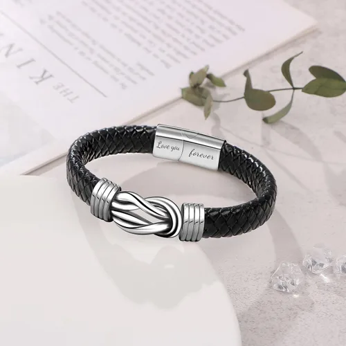 Vista 4 de JoycuFF Pulseras de cuero trenzado marrón para hombre, regalos para papá, novio, marido, hijo, nieto, hermano, para siempre, para el día del padre