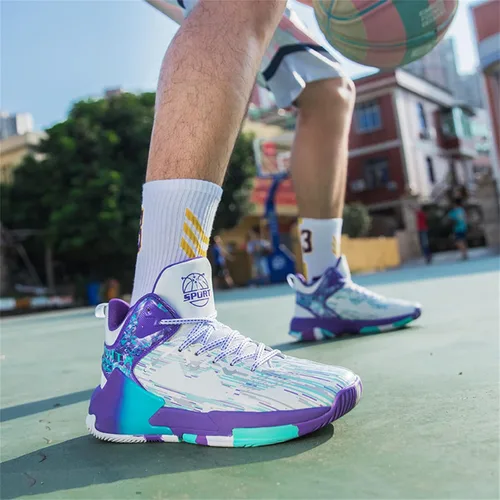 Vista 4 de HYKYYDS Tenis de baloncesto para hombre transpirables con amortiguación de moda antideslizantes para deportes al aire libre para correr tenis fitness