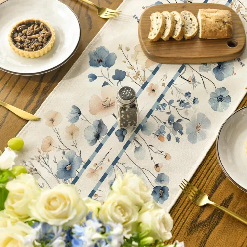 Vista 6 de Artoid Mode Camino de mesa de primavera con flores florecientes, decoración de mesa de comedor de cocina de verano de temporada para decoración