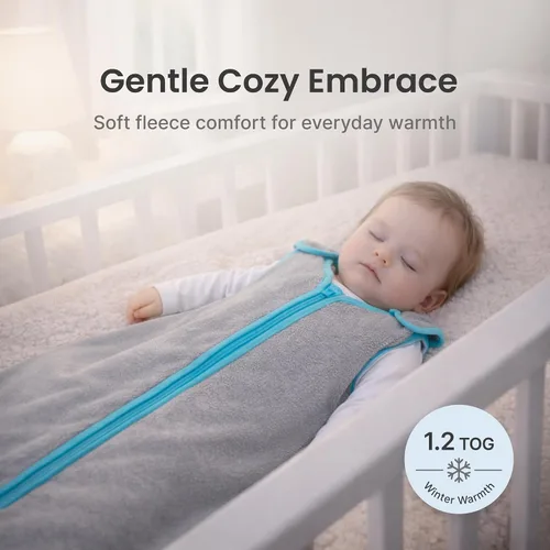 Vista 2 de Baby Deedee Sleep Nest - Saco de dormir de forro polar para bebé, gris, 6-18 meses Patented shoulder snaps and full-length zipper support easy