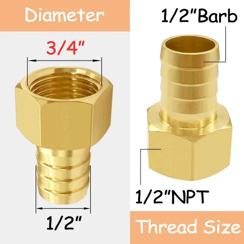 Vista 2 de Uenede 6 accesorios de púas de manguera de latón de 1/2 pulgada NPT hembra a 1/2 pulgadas, conector adaptador de púas incluye 6 abrazaderas de acero