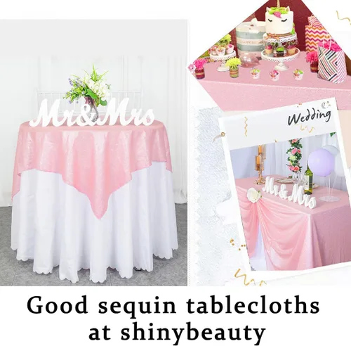 Vista 6 de ShinyBeauty Mantel cuadrado de lentejuelas rosas de 50 x 50 pulgadas, mantel de 50 x 50 pulgadas, perfecto para cumpleaños, fiestas, bodas