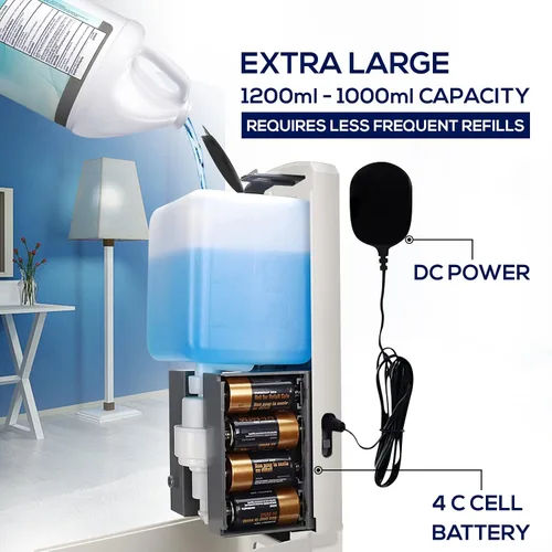 Vista 5 de Dispensador automático de jabón sin contacto de 33.8 fl oz, dispensador de desinfectante de manos para montaje en pared, dispensador de jabón