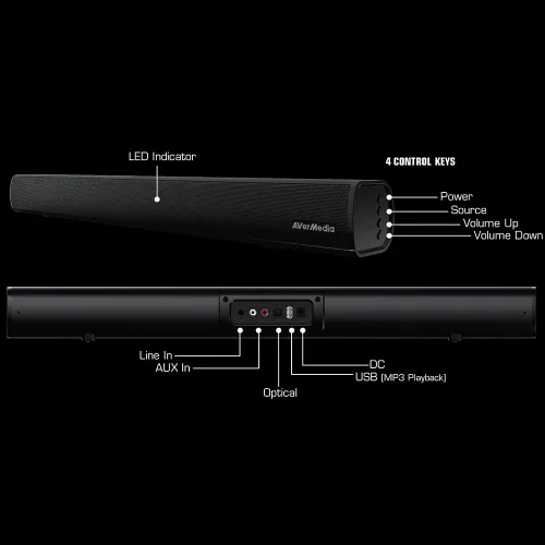 Vista 7 de AVerMedia GS331 SonicBlast Barra de sonido para juegos con canal 2.0