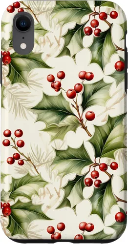 Vista 25 de Lindo diseño de bayas de acebo y hojas de Navidad para el caso de Navidad para iPhone 16