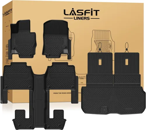 Vista 44 de LASFIT - Tapetes de suelo y maletero de auto, ajuste personalizado, de TPE, para todo tipo de clima, impermeable, juego completo, negros