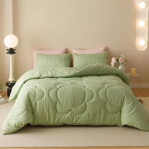 Vista 41 de Luxlovery Juego de edredón verde militar, juego de ropa de cama individual, minimalista, suave, transpirable y moderno, para todas las estaciones