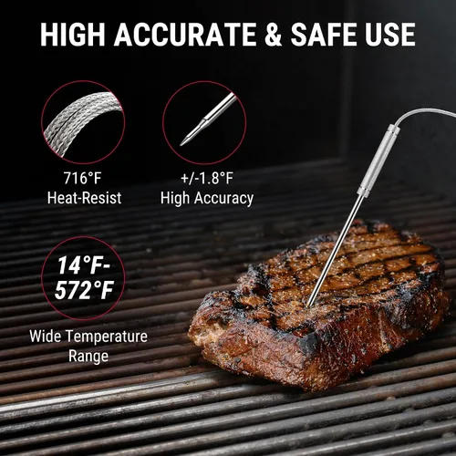 Vista 9 de ThermoPro Termómetro Digital Inalámbrico para Carne de 650 pies para Asar y Ahumar, 2 Sondas Termómetro Bluetooth para Carne para Cocinar Pavo