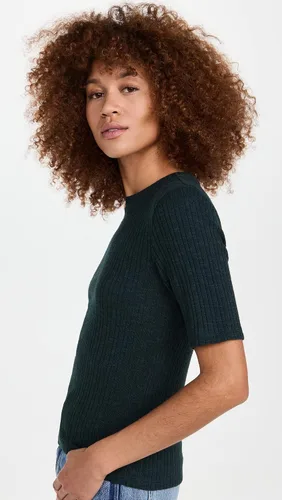 Vista 5 de Vince Top con cuello redondo y manga codo para mujer Ónix azul