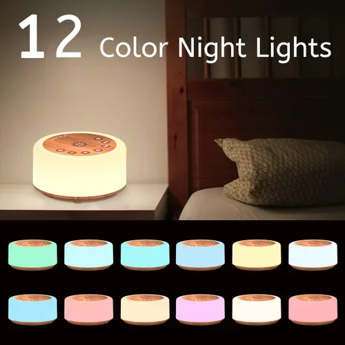 Vista 3 de ColourNoise Máquina de sonido Máquina de ruido blanco, 12 colores, luces nocturnas, máquina de ruido marrón con 30 sonidos relajantes, máquina