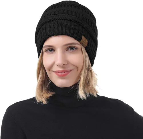 Vista 4 de Durio Gorros de invierno para mujer, gorro de punto trenzado, gorro de invierno grueso para mujer