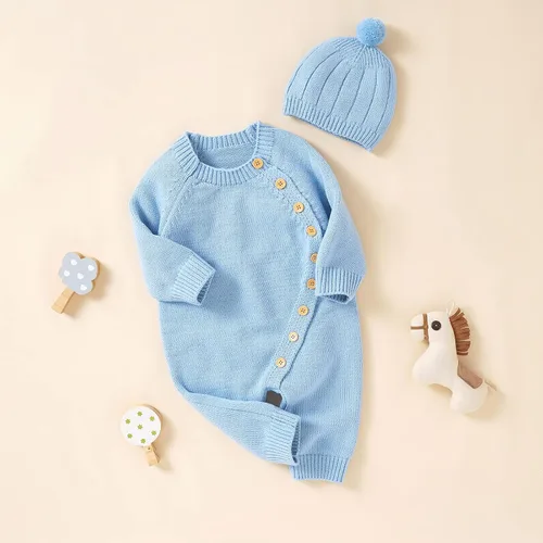 Vista 7 de Ursobutegl Conjunto de suéter de punto para bebé recién nacido con suéter de manga larga con gorro cálido