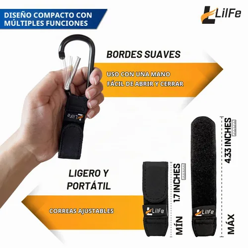 Vista 3 de 2 ganchos negros para cochecito de bebé para colgar Correas multiusos para cochecito con clips duraderos y elegantes para bolsas de pañales El