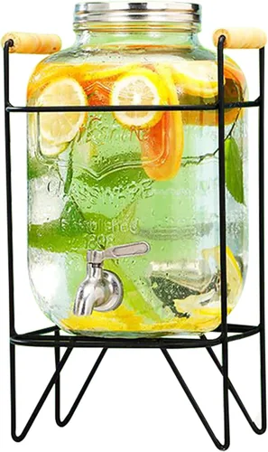 Vista 10 de Dispensador de bebidas de vidrio con espita sin fugas, dispensador de agua, contenedor de jugo para el hogar, dispensador de bebidas frías perfecto