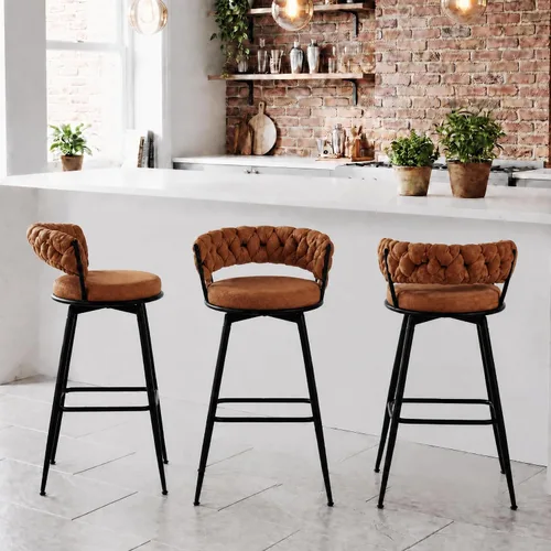 Vista 13 de Juego de 2 taburetes de bar tapizados para encimera de cocina, color beige