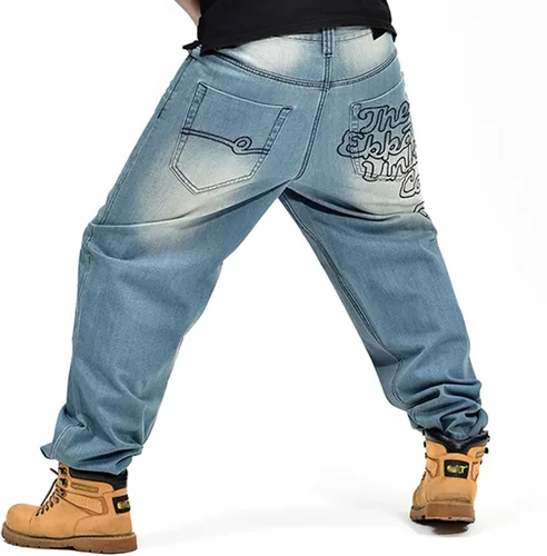 Vista 5 de Y2K Jeans - Pantalones de mezclilla para hombre, estilo hip hop, estilo vintage, bordados, estilo gótico, recto, holgados, pierna ancha