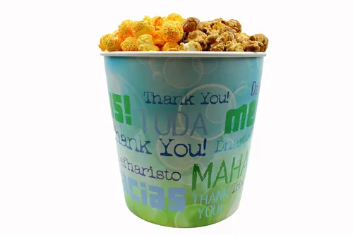 Vista 8 de Signature Popcorn, Cubo de regalo de agradecimiento de 1 galón, palomitas de maíz, recipiente de plástico reutilizable, aperitivo gourmet, sin