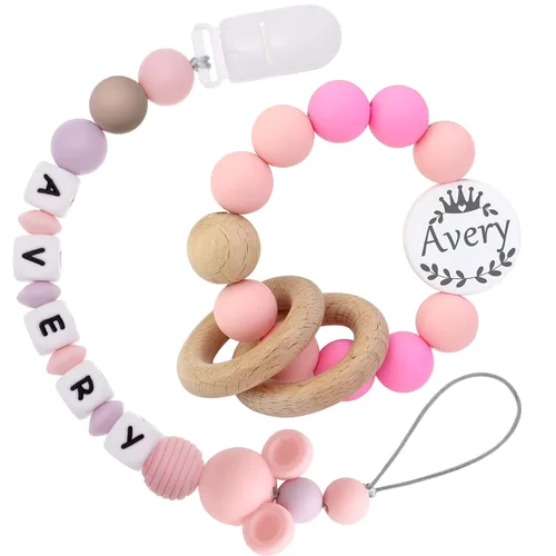 Vista 6 de Clip de silicona para chupete, juegos de soporte para chupete para niños y niñas, adorables clips personalizados para chupete de ratón, se adapta a
