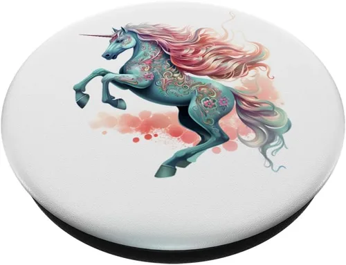 Vista 2 de PopSockets PopGrip intercambiables de melena fluida rosa unicornio floral
